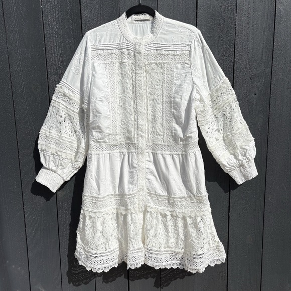 Alice + Olivia Dresses & Skirts - Alice + Olivia Cailin Tunic Tiered Mini Dress L Cottage Boho Lace Embroidered
